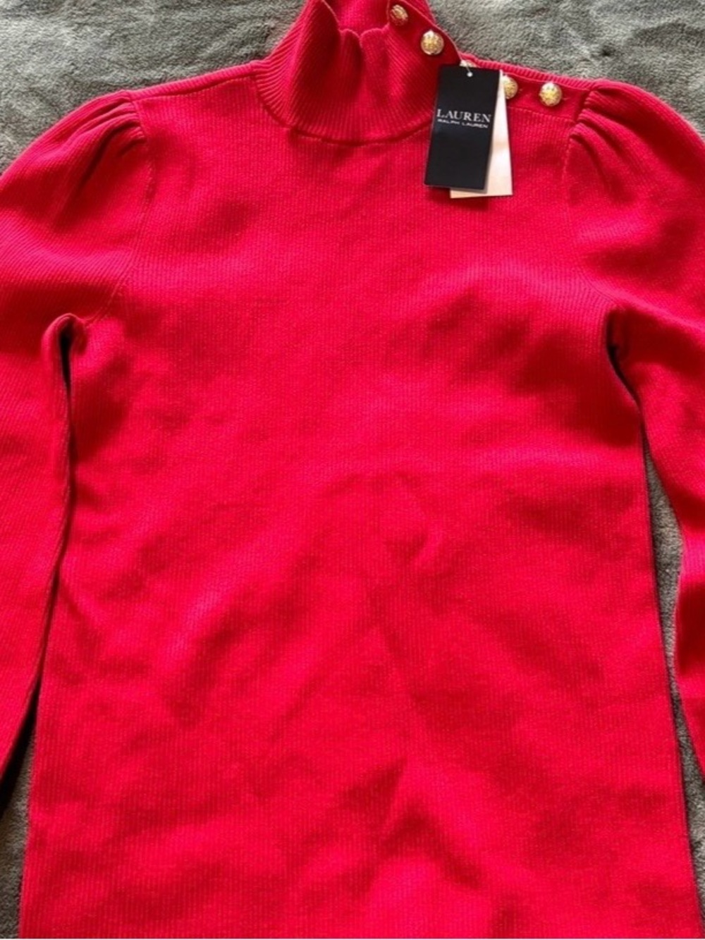 Ralph Lauren Bright Red Turtleneck Sweater with Gold Buttons size M
